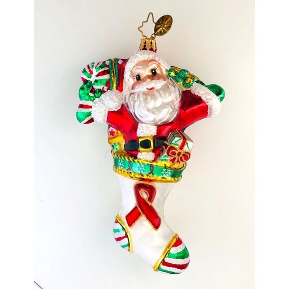 Christipher Radko Glass Ornament Heart Disease Awareness Santa Stocking Presents - Picture 1 of 7